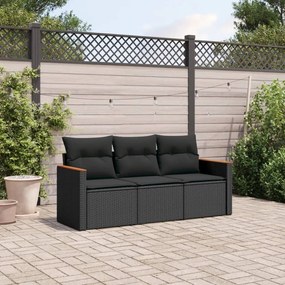 3258156 vidaXL Set mobilier de grădină cu perne, 3 piese, negru, poliratan