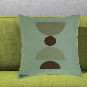 Perna Decorativa Geometric Boho Cerc si Boluri, 40x40 cm, Verde, Husa Detasabila, Perna Inclusa, BEKZ®