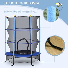 HOMCOM Trambulină Elastică pentru Copii cu Plasă de Siguranță, Suprafață Elastică și Țevi Capitonate, Ø163x190 cm, Albastru | Aosom Romania