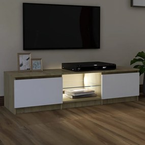 Comoda TV cu lumini LED, alb stejar sonoma, 140x40x35,5 cm 1, alb si stejar sonoma, 140 x 40 x 35.5 cm