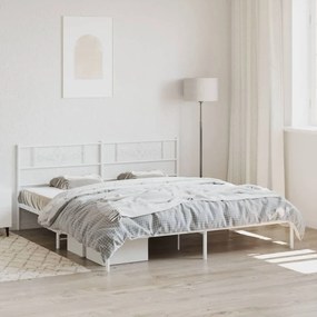 355323 vidaXL Cadru de pat metalic cu tăblie, alb, 200x200 cm