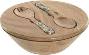 Set 3 boluri salată Mediterranean verde cu accente naturale din lemn de mango cu structură din rășină – "Olivia"
