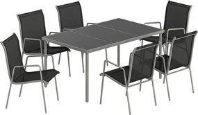 Outsunny Set Grădină 7 Piese: Masă Dreptunghiulară, 6 Scaune Stivuibile | Aosom Romania