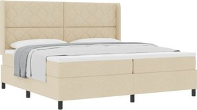 vidaXL Pat cu arcuri cu saltea cu headboard Crem 200 x 200 cm țesătură