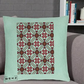 Perna Personalizata Motiv Traditional Ie Romaneasca Rosu, 40x40 cm, Verde Menta, Husa Detasabila, Perna Inclusa, BEKZ®