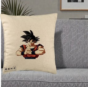 Perna Personalizata Dragon Ball Goku Portret Serios, 40x40 cm, Bej, Husa Detasabila, Perna Inclusa, BEKZ®