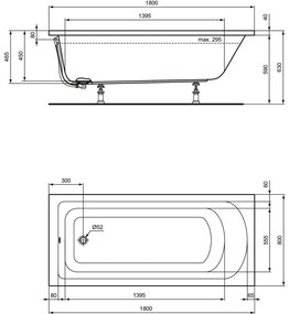 Cada baie incastrata Ideal Standard Hotline, dreptunghiulara, 180x80 cm 1800x800 mm