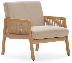 Fotoliu bej țesut cu tapițerie din catifea reiată Debra – Marckeric