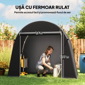 Outsunny Cort de Depozitare de 2.45 x 1.2 m, Impermeabil pentru Biciclete cu Ușă cu Fermoar și Cadru din Oțel Zincat, Gri Închis | Aosom Romania