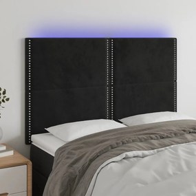 3122334 vidaXL Tăblie de pat cu LED, negru, 144x5x118/128 cm, catifea