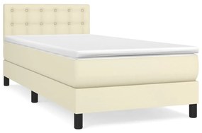 3141109 vidaXL Pat box spring cu saltea, crem, 100x200 cm, piele ecologică