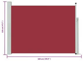 Copertina laterala retractabila de terasa, rosu, 117x500 cm Rosu, 117 x 500 cm