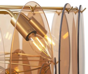 Lampă suspendată Art Deco aurie cu sticlă ovală ambră cu 14 lumini - Mochan