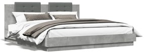 3209992 vidaXL Cadru de pat cu tăblie și lumini LED, gri beton, 180x200 cm