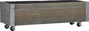 Outsunny Strat Înălțat de Grădină cu Roți, Frână și Strat din Nețesut cu Orificii de Drenaj, 96x30.6x30 cm, Gri Deschis | Aosom Romania