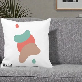 Perna Decorativa Abstract Forme Fluide Coral, 40x40 cm, Alba Mata, Husa Detasabila, Perna Inclusa, BEKZ®