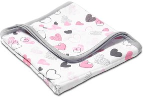 Paturica dubla de muselina XXL 120x120 cm Kidizi Pink Hearts, 100% bumbac