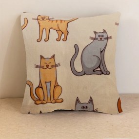 Husa din microplus pentru pernuta COLORED CATS 45x45 cm, crem
