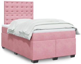 vidaXL Pat box spring cu saltea, roz, 120x200 cm, catifea