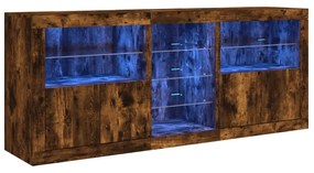 3209034 vidaXL Servantă cu lumini LED, stejar fumuriu, 162x37x67 cm