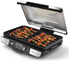 Grătar electric Ninja Sizzle Pro XL GX101EU, 1800W, 120°-260°C, 2 pliante ceramice, 10 burgeri, ProTemp IQ, Capac de schimb, Ceren/Inox