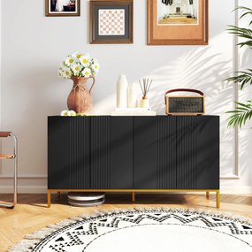 HOMCOM Bufet design contemporan grafic 2 dulapuri uşă rafturi reglabile lemn negru metal auriu | Aosom Romania