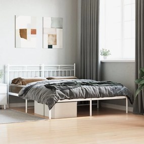 373743 vidaXL Cadru de pat metalic cu tăblie, alb, 160x200 cm
