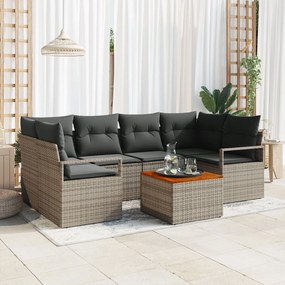 vidaXL Set de canapele pentru grădină , 7 piese, cu perne gri din rattan și poliester