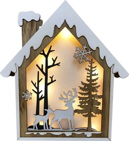 Casuta Decorativa cu LED SEASON ,   Scena de Iarna cu Reni, 30cm