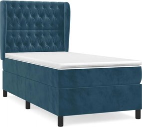 vidaXL Pat box spring cu saltea, albastru închis, 90x190 cm, catifea