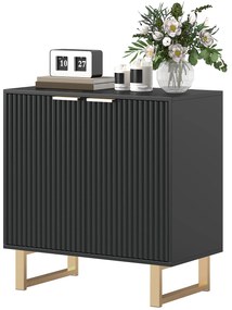 HOMCOM Bufet salon mobilier de depozitare stil modern cu dulap cu 2 uși canelate, raft ajustabil, picioare metalice, negru | Aosom Romania