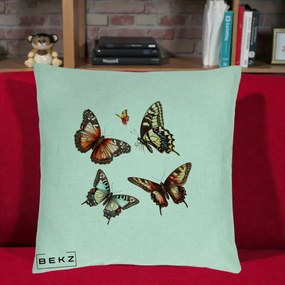 Perna Decorativa Colectie Fluturi Multicolori, 40x40 cm, Verde Menta, Husa Detasabila, Perna Inclusa, BEKZ®