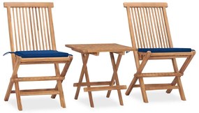 vidaXL Set mobilier exterior pliabil cu perne, 3 piese, lemn masiv tec