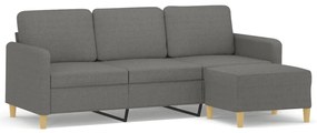 3153596 vidaXL Canapea cu 3 locuri și taburet, gri închis, 180 cm, textil
