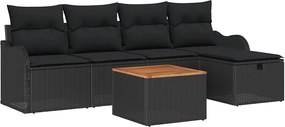 vidaXL Set de canapele pentru grădină cu pernă 6 pcs Negru Rattan poli