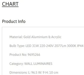 Aplica LED pentru oglinda baie IP44 CHART 31W aurie