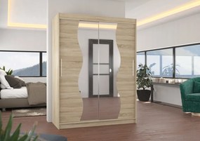 Dulap cu usi glisante si oglinda 150x200 cm, Renzo, ADRK Furniture (Culoare: Ciocolata)