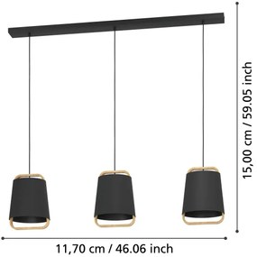 Lustră pe cablu Eglo 390186 CAMALOZA 3xE27/40W/230V negru