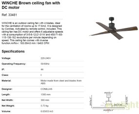 Ventilator cu telecomanda IP44 WINCHE maro 33481