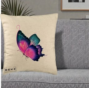 Perna Decorativa Fluture Neon, 40x40 cm, Bej, Husa Detasabila, Perna Inclusa, BEKZ®