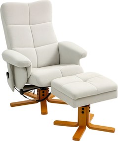 HOMCOM Fotoliu de masaj cu funcție de culcare și taburet, 145° de înclinare, Poliester, 80 x 86 x 99 cm, Crem | Aosom Romania