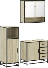 vidaXL Set mobilier de baie, 3 piese, stejar sonoma, lemn prelucrat