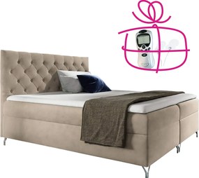 Pat cu boxspring, 180x200, ţesătură bej Velvet, GULIETTE + cadou