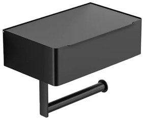 Suport pentru hartie igienica, Ruhhy, cu spatiu de depozitare, otel, negru, 20.5x12x14.5 cm