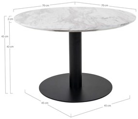 Măsuță de cafea albă/neagră rotundă cu blat cu aspect de marmură 70x70 cm Bolzano – House Nordic