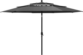 vidaXL Umbrelă de grădină 3 niveluri, stâlp aluminiu, antracit, 3,5 m