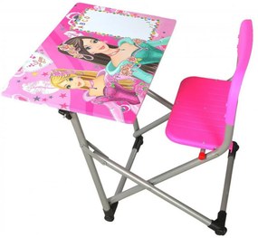 Birou pliabil pentru copii Novokids™ My first school desk, Din MDF, dimensiuni 70X60X66 cm, Cadru metalic, Banca scolara, Model Printese, Roz