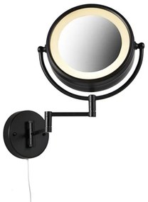 Oglinză de perete de design neagră cu LED reglabil IP44 cu cordon de tragere - Vicino