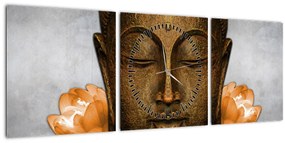 Tablou cu statuie cu detaliu a feței (cu ceas) (90x30 cm)