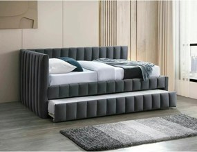 Divan 120x200 ALFIE, stofa catifelata gri - Bluvel 14, cu somiera si c